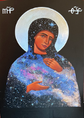 Celestial stars overlaid across an image of Mary